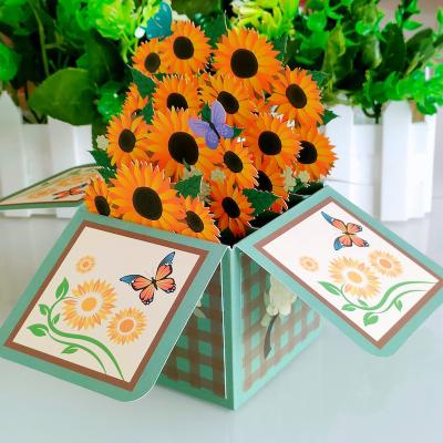 China Europe Beauty 3d Sunflowers Pop Up Cards 3D Valentine's Day Greeting Card Laser Cut Flowers for sale