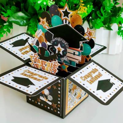 China Hot Sale Europe 3d Pop Up Graduation Greeting Card Paper Printing 3D Pop Up Box Invitation Cards for sale