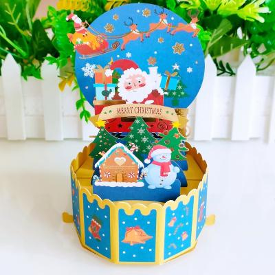 China New Design Europe Santa Claus 3d Pop Up Christmas Greeting Card 3D Laser Cutting Printed Christmas Invitation Cards Paper 3d Cards for sale