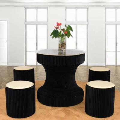 China Foldable fashion portable folding paper table with 4 stools honeycomb shape furniture modern paper coffee table for sale