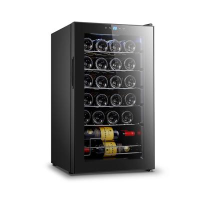 China LED Light JC-128 Large Capacity Electronic Control Compressor Soft Indoor Wine Cooler with Vertical Shelf with CE/CB Certificate for sale