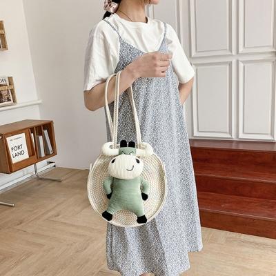 China Multifunctional Purpose Straw Circular Shoulder Bag Beach Woven Women Tote Handbag for sale