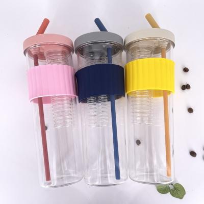 China Feature Eco-Friendly Sustainable BPA Free 700ml AS Plastic Water Bottle With Straw for sale