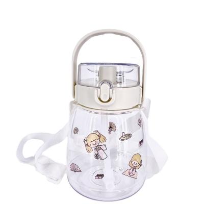 China 2021 PC 1.3L Kids Straw Plastic Viable Portable Water Bottle Cute Belly Shape Big Bottle for sale