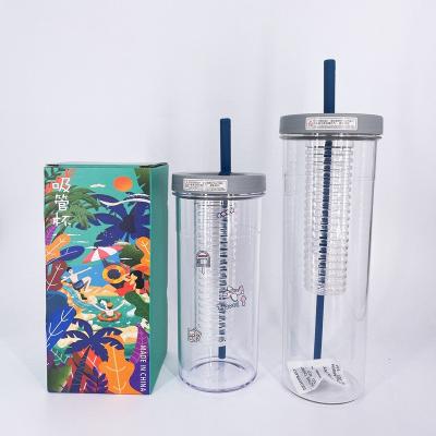 China 600ml Sustainable Tumbler Plastic Bottle Cups Wholesale Plastic Water Bottles With Lid And Straw for sale