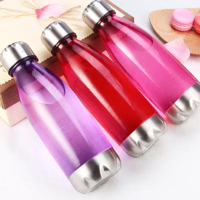 China Sustainable Plastic 750ml Cola Shaped Water Soda Bottle Stainless Steel Bottom Lid Cola Bottle for sale