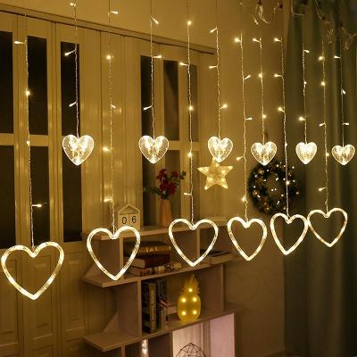 China Wholesale Home Heart Shaped Curtain Light LED Decoration Curtain String Lights for sale