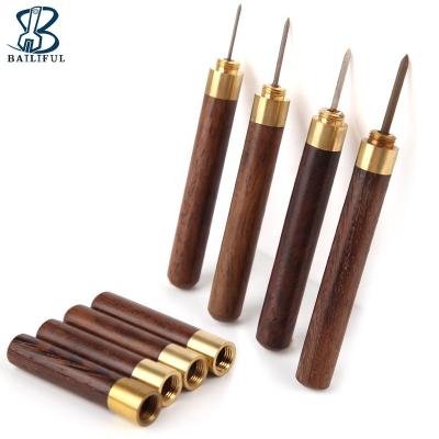 China 3/4/5/6mm Professional Wood Handle Leather Awl Leather Working Sharp Puncher Tools Stitching Awl for sale