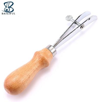 China Leather Working Adjustable Wooden Handle Spacing Wheel Edge Holder DIY Leather Creaser Handmade Leather Working Tools for sale