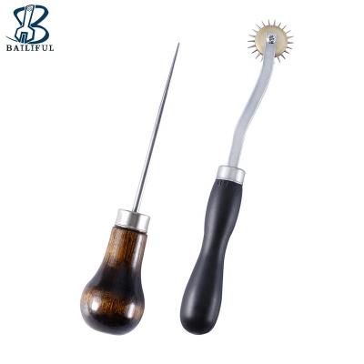 China 2Pcs/set Working Tool Leather Working Tool Handle Gourd Awl Leather Wood Sewing And Leather Tracing Wheel for sale