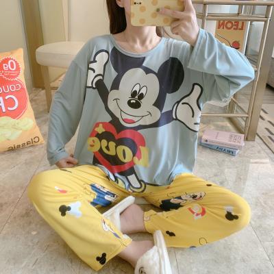 China Casual women's cartoon student two-piece pajamas spring and autumn new QUICK DRY pajamas Korean style cute long sleeve pants for sale