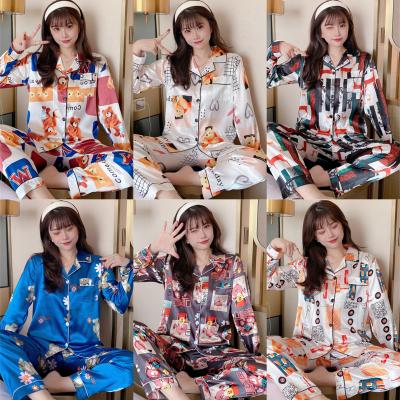 China New brand new QUICK-DRY ice silk pajamas women's spring autumn and thin type silk pajamas summer long sleeve cardigan suit for sale