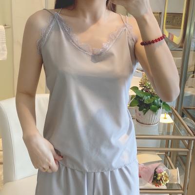 China Summer Women's Pajamas Shorts Camisole Eyelash Ice Silk Breathable Silk Camisole Pajamas Shorts Suit for sale