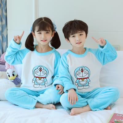 China Winter Pajamas QUICK DRY Flannel Kids Embroidered Boys Girls Home Wear Thermal Pajamas Suit for sale