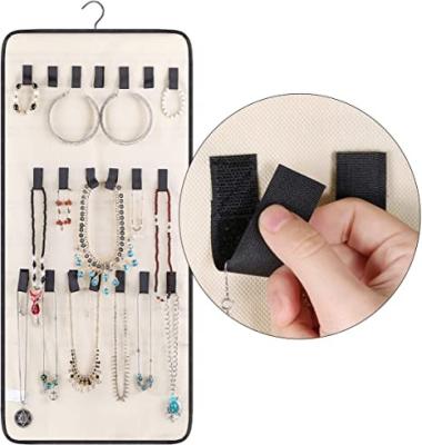 China Double Sided Hanging Jewelry Household Jewelry Organizer with 40 Pockets and 20 Hook & Loop Cabinet Holder for Earring Ring Chain Bracelet for sale