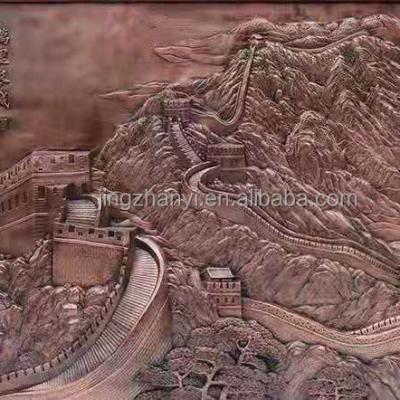 China Minimalist copper relief painting crafting Hand-engraved embossed pattern customization hotel metal painting hanging customization for sale