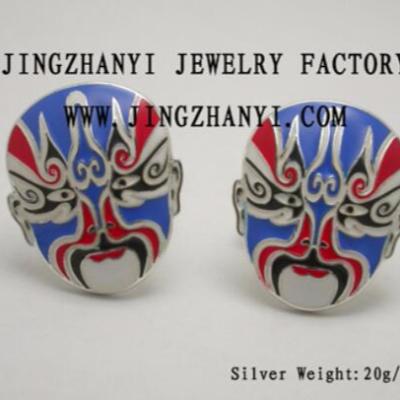 China 18K Gold Jingzhanyi Factory Design And 925sterling Peking Opera Facebook Silver Chinese Cufflinks Silver Cufflinks for sale