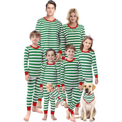 China 2021 thermals new cotton can be customized with green and white stripes two-piece women sets family christmas pajamas for women set for sale