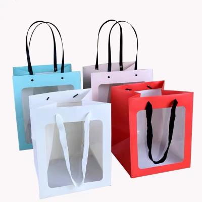 China Factory Price Recyclable Logo Kraft Paper Gift Bag Custom Wholesale With Clear Window for sale