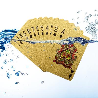 China Custom Logo Luxury Metal Plastic PVC Waterproof 24K 999.9 Gold Foil Plated 100% Plastic Playing Cards With Box for sale