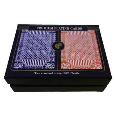 China Custom Printing Plastic Casino 100% Plastic Double Waterproof Box Set Pokers Playing Cards Set For Entertainment for sale