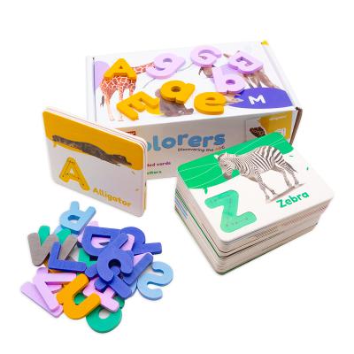 China Cartoon Toy Wholesales Custom Printing Wooden puzzle alphabet and letter educational flash card set with wooden letters for sale