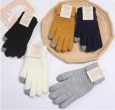 China Solid Color Plain Customized Adult Thickened Jacquard Women Touch Screen Winter Warm Gloves for sale