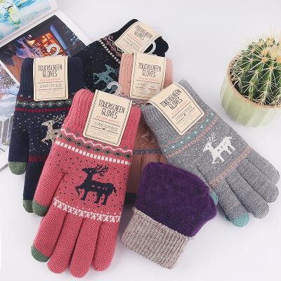 China Acrylic Cute Elk Deer Knitted Full-finger Touch Screen Mittens Winter Gloves Plain Customized for sale