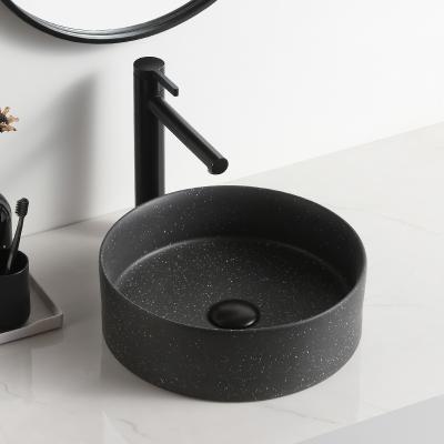 China Easy Clean Lavatory Round Sink Black Bowl Small Vessel Dots Bathroom Wash Basin Ceramic Countertop With Handwaschbecken Basin for sale