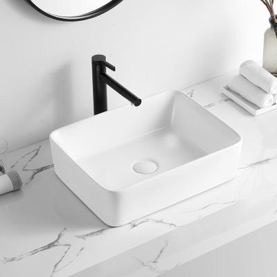 China Beyaz Rectangular Modern Countertop Basin Bathroom Easy Cleaning White Ceramic Sink for sale