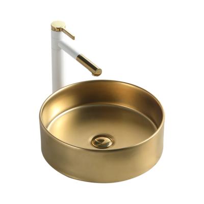 China Customizable Logo High Quality Waterproof Wash Basin Splash Around Bathroom Ceramic Countertop Sink Art Gold Basin Porcelain Vessel Gold Sink for sale