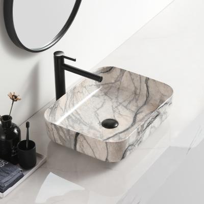 China New Style Marmer Wastafel Easy Porcelain Wasbak Basin Water Transfer Cleaning Bathroom Hand Basin Vessel Marble Sink for sale