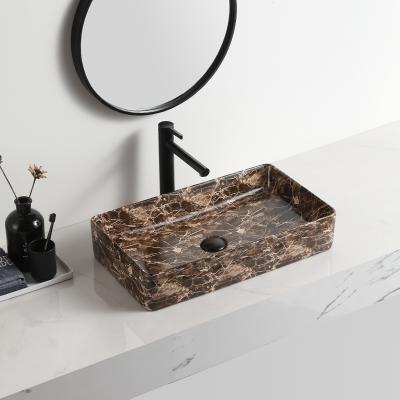 China Easy Clean Ceramic High End Customizable Wash Basin Vessel Countertop Basin Cabinet Decoration Basin Square Bathroom Sinks for sale