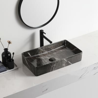 China Black Easy Clean Pattern Bathroom Sink Art Sink Basin En Ceramics Wash Top Sanitary Wash Top for sale