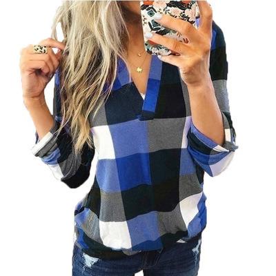 China Wholesale Monogrammed Women's Multicolor V-neck Plaid Blouse Shirts Breathable For Woman for sale