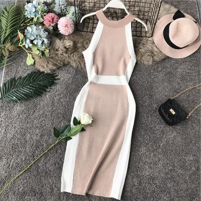 China Elegant Women's Maxi Solid Knitted Simple Sexy Breathable Elegant 2021 Spring Summer Casual Party Long Dress for sale