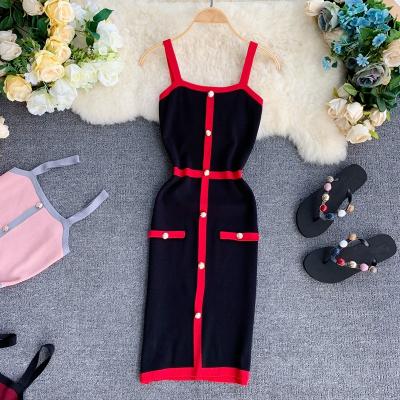 China Fashion Breathable Women Knit Casual Dress Ladies Slip Dress Drawstring Side Sexy Solid Color Knitted Dresses For Women for sale