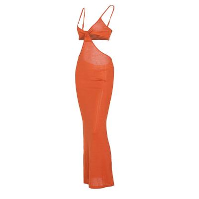 China New Women Anti-Static Irregular Long Dress Halter Backless Sexy Bandage Dress for sale