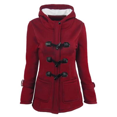 China Autumn/Winter Viable Women's Hooded Jacket Thick Cotton Hooded Women's Horn Loop Coat Women's Blend Jacket for sale