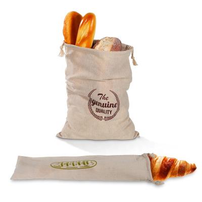 China Two Pieces Reusable Custom Canvas Bread Bag Baguette Drawstring Bag Cotton Mouth Pack Reusable Bread Bag Recyclable for sale