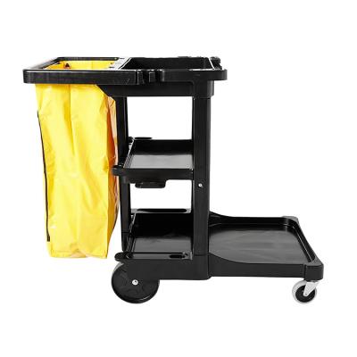 China Multifunctional PP Hotel Housekeeping Cleaning Trolley Housekeeping Trolley With Zippered Yellow Vinyl Bag for sale