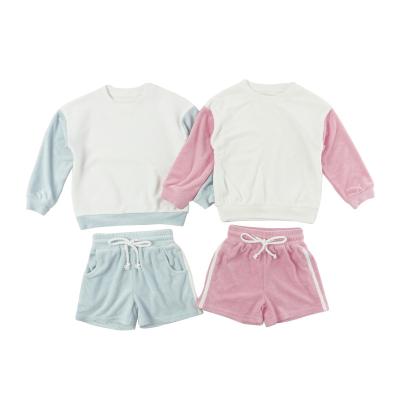 China Other Cloth Wholesale Patchwork Towel Long Sleeve Tops And Shorts Baby Clothes Set for sale