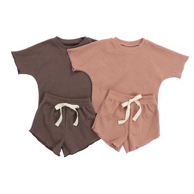 China New Antibacterial Summer Fashion Baby Clothing Sets 2pcs Waffle Designer Outfit Children for sale