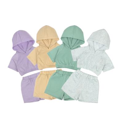 China Baby Breathable Custom Made Hooded Two Piece Set Costume Girl Kids Short Hoodies for sale