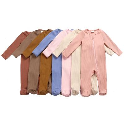 China Casual Wholesale Infant Boutique Long Sleeve Autumn Cotton Ribbed Knitted Jumpsuit Baby Rompers for sale