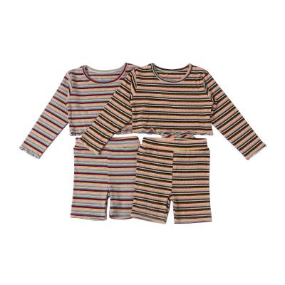 China Baby Anti Shrink Custom Colored Suit Long Sleeve Stripe Shorts Kids Clothing Two Piece Set for sale