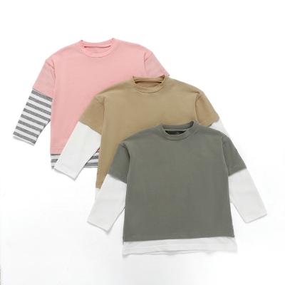 China Kids Breathable Patchwork T-shirt Baby Long Sleeve T-Shirts Fake Two Piece Tops E Cute Girl for sale