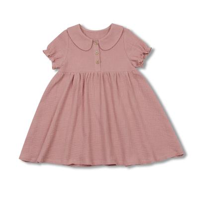 China 100% Lotus Leaf Collar Girl Clothing Summer Anti-Static Cotton Chiffon Shorts Sleeve Soft 100% Children Baby Dress for sale