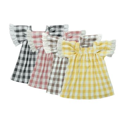 China Girls Casual Dress NB-5T Big Girls Summer Plaid Gress Girls Anti-wrinkle Sleeveless Plaid Dress Girls Lace Children's Dress for sale