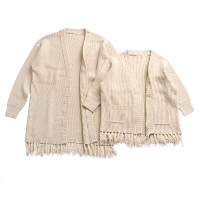 China Breathable Autumn Clothes OEM Cozy Mommy and Me Clothing Set Knitted Oversized Cardigan Family Match Sweater with Pocket for sale